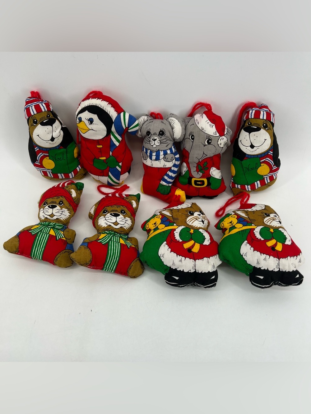 Vintage Fabric Plush Christmas Ornaments 6” Double Sided